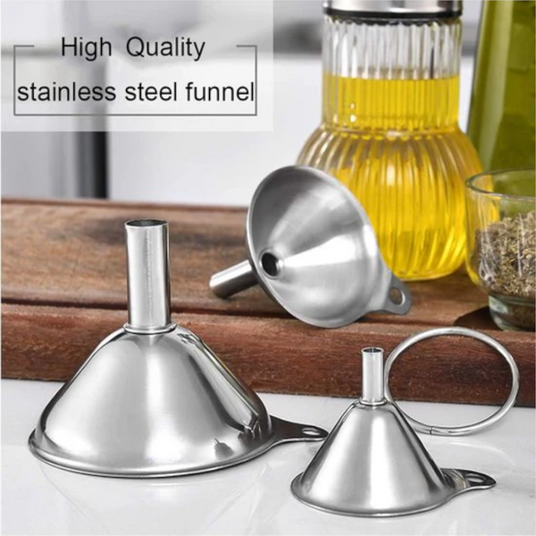 Set Of 3 Stainless Steel Food Grade Mini Kitchen For Transferring Essential Oils And Liquids; Small Filling Bottles Flasks Boiling. Funnels