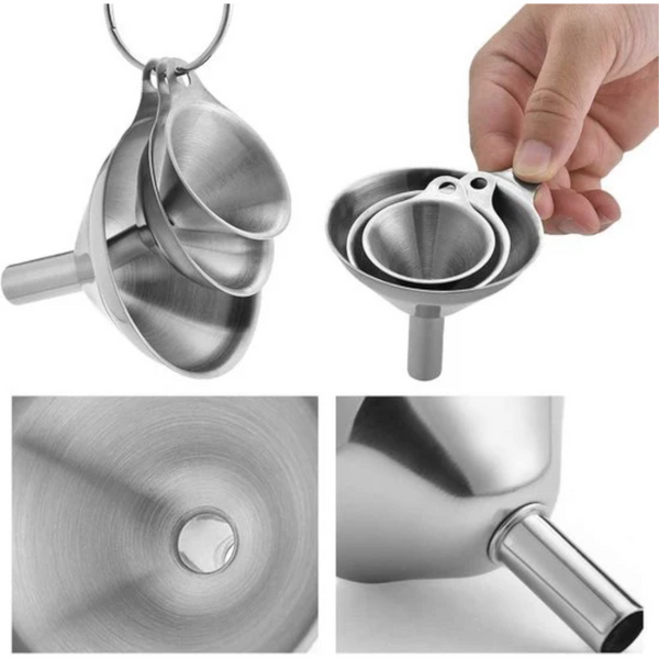 Set Of 3 Stainless Steel Food Grade Mini Kitchen For Transferring Essential Oils And Liquids; Small Filling Bottles Flasks Boiling. Funnels
