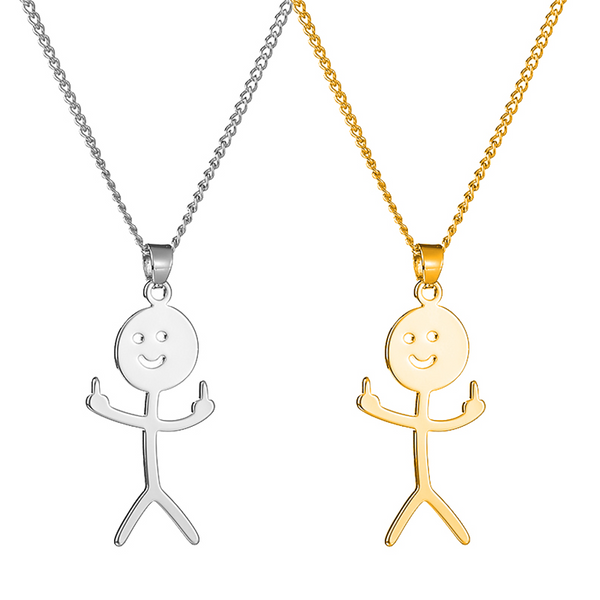 Veile Studios Funny Doodle Necklace Hip Hop Smiley Stick Figure Pendant Hand Gesture Middle Finger Necklaces Necklaces & Pendants