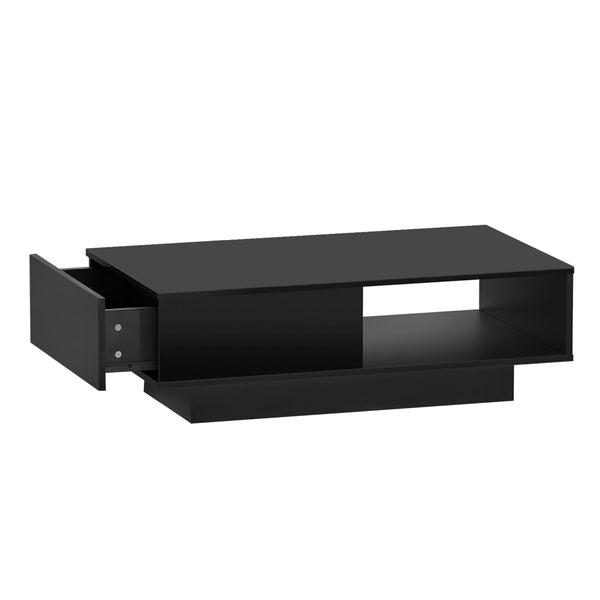 Artiss Coffee Table Led Lights High Gloss Storage Drawer Modern Furniture Black Coffee Tables