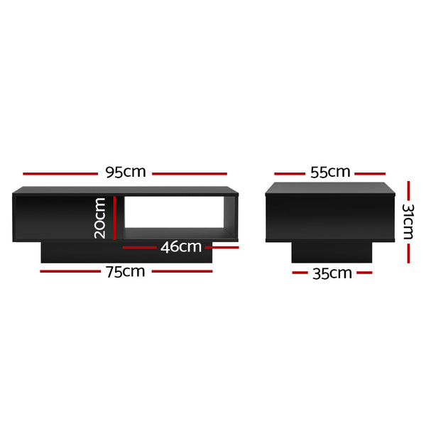 Artiss Coffee Table Led Lights High Gloss Storage Drawer Modern Furniture Black Coffee Tables