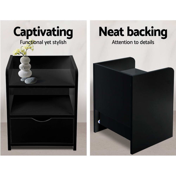 Artiss Bedside Table Drawer Black Bedside Tables