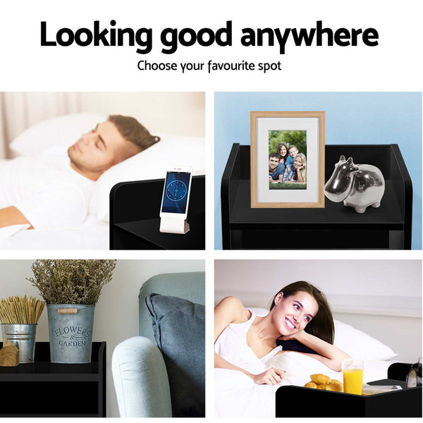 Artiss Bedside Table Drawer Black Bedside Tables