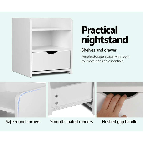 Artiss Bedside Table Drawer White Bedside Tables