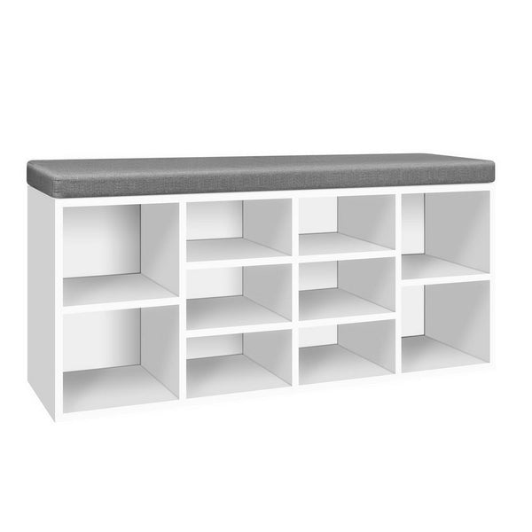 Artiss Fabric Shoe Bench With Storage Cubes White Storage Units