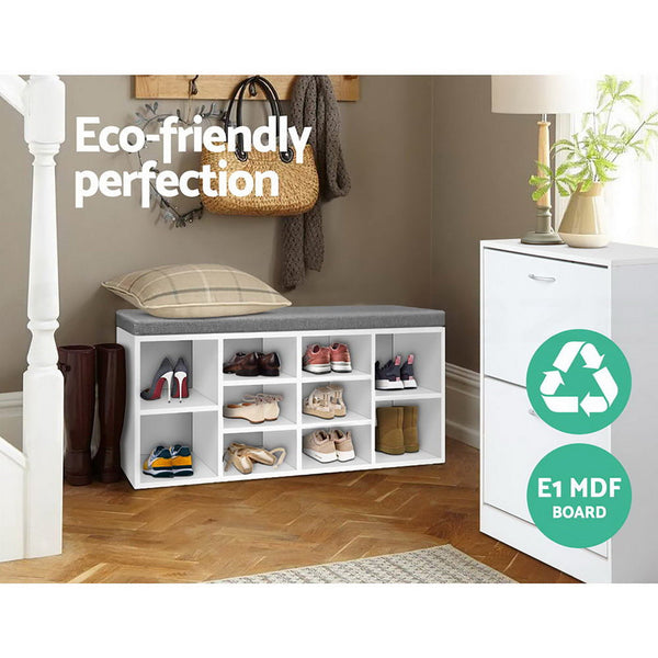 Artiss Fabric Shoe Bench With Storage Cubes White Storage Units