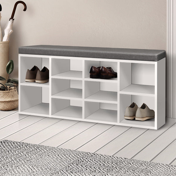 Artiss Fabric Shoe Bench With Storage Cubes White Storage Units