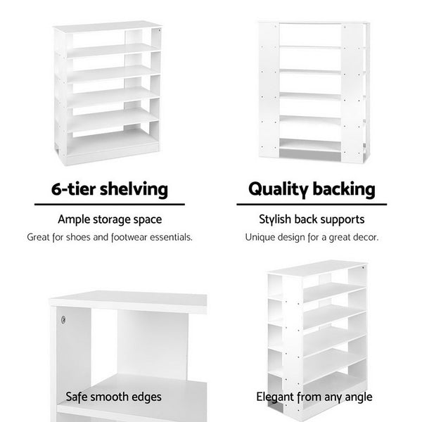Artiss 6 Tier Shoe Rack Cabinet White Shoe Racks