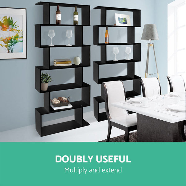 Artiss 6 Tier Display Shelf Black Bookshelves