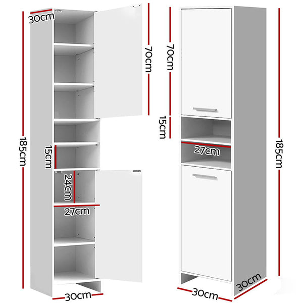 Artiss 185Cm Bathroom Tallboy Toilet Storage Cabinet Laundry Cupboard Shelf White Bathroom Cabinets