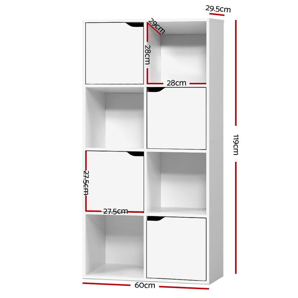 Artiss Display Shelf 8 Cube Storage 4 Door Cabinet Organiser Bookshelf Unit White Storage Units