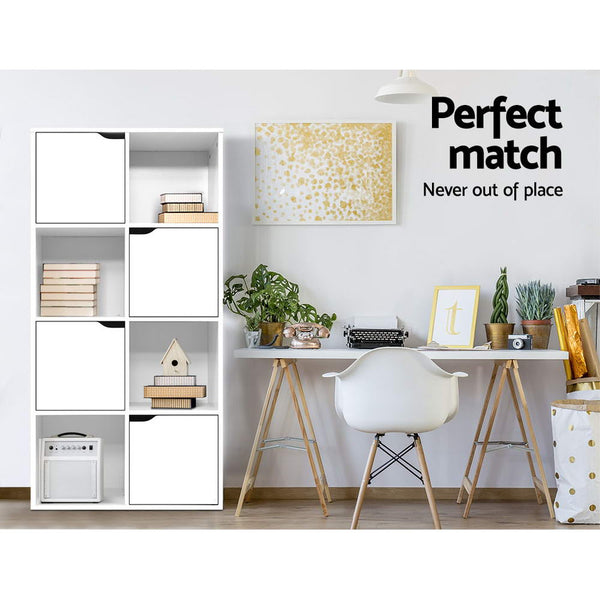 Artiss Display Shelf 8 Cube Storage 4 Door Cabinet Organiser Bookshelf Unit White Storage Units
