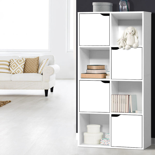 Artiss Display Shelf 8 Cube Storage 4 Door Cabinet Organiser Bookshelf Unit White Storage Units