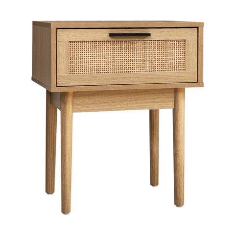 Artiss 1 Drawer Storage Cabinet Rattan Wood Nightstand Bedside Tables