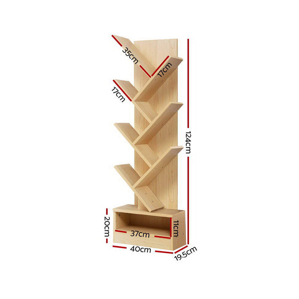 Artiss Display Shelf 7 Shelf Tree Bookshelf Storage Rack Bookcase Natural Bookshelves