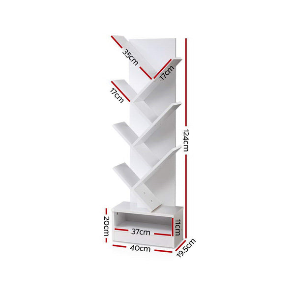 Artiss Display Shelf 7 Shelf Tree Bookshelf Storage Rack Bookcase White Bookshelves