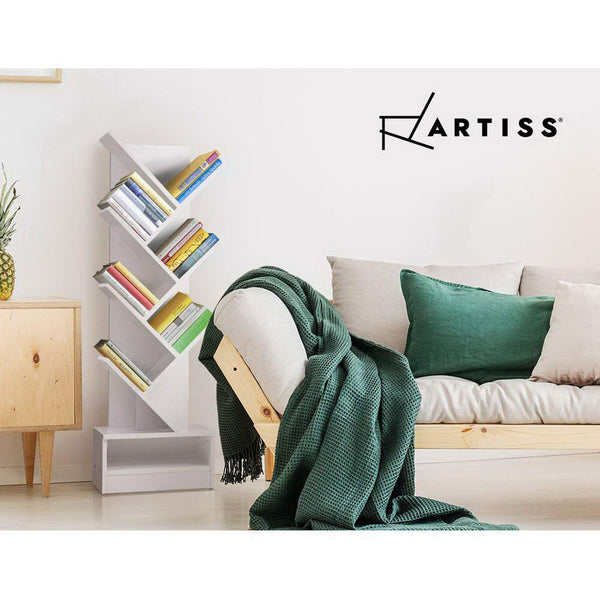 Artiss Display Shelf 7-Shelf Tree Bookshelf Storage Rack Bookcase White