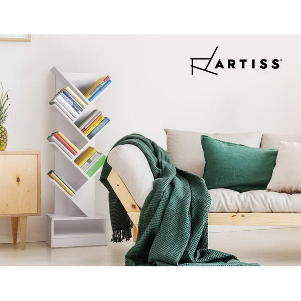 Artiss Display Shelf 7 Shelf Tree Bookshelf Storage Rack Bookcase White Bookshelves