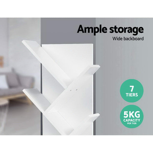 Artiss Display Shelf 7 Shelf Tree Bookshelf Storage Rack Bookcase White Bookshelves