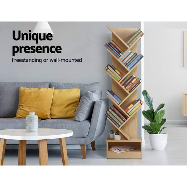 Artiss Display Shelf 9 Shelf Tree Bookshelf Storage Rack Bookcase Natural Bookshelves