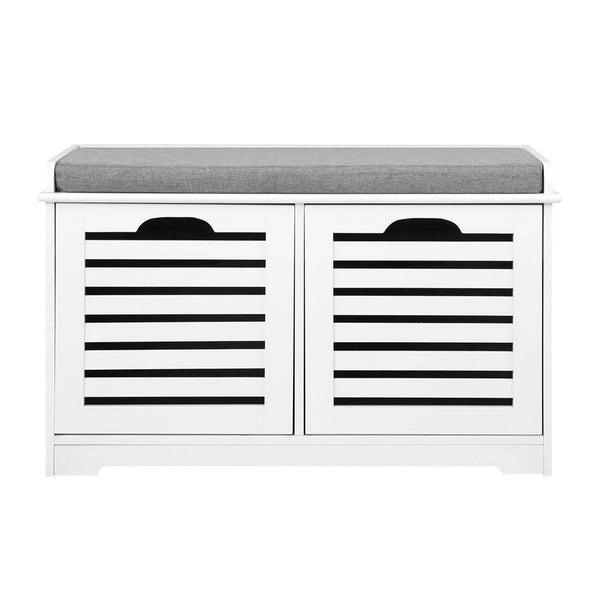 Artiss Fabric Shoe Bench With Drawers - White & Grey