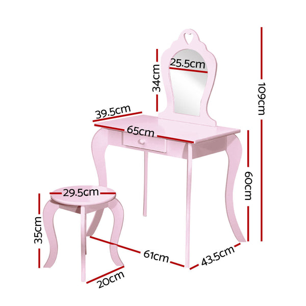 Keezi Pink Kids Vanity Dressing Table Stool Set Mirror Princess Children Makeup Kids Dressing Tables