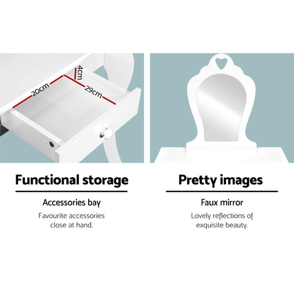 Keezi White Kids Vanity Dressing Table Stool Set Mirror Princess Children Makeup Kids Dressing Tables