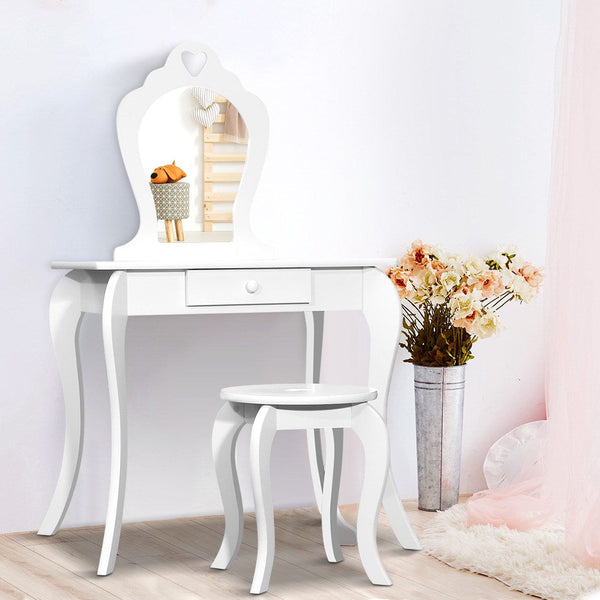 Keezi White Kids Vanity Dressing Table Stool Set Mirror Princess Children Makeup Kids Dressing Tables