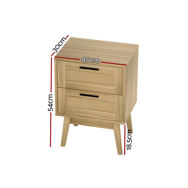 Artiss Bedside Tables Rattan 2 Drawers Side Nightstand Storage Cabinet
