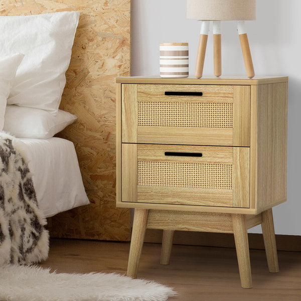 Artiss Rattan 2 Drawers Side Nightstand Storage Cabinet Bedside Tables