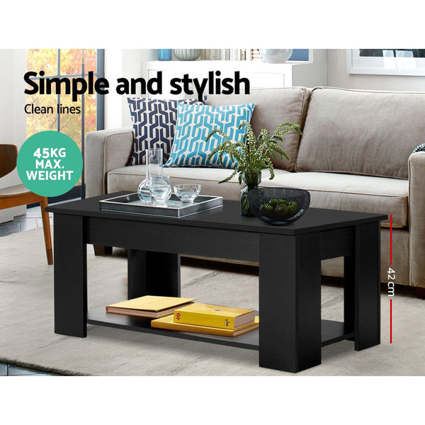 Artiss Lift Up Top Coffee Table Storage Shelf Black Coffee Tables
