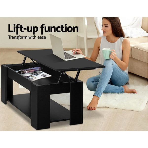 Artiss Lift Up Top Coffee Table Storage Shelf Black Coffee Tables