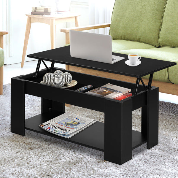 Artiss Lift Up Top Coffee Table Storage Shelf Black Coffee Tables