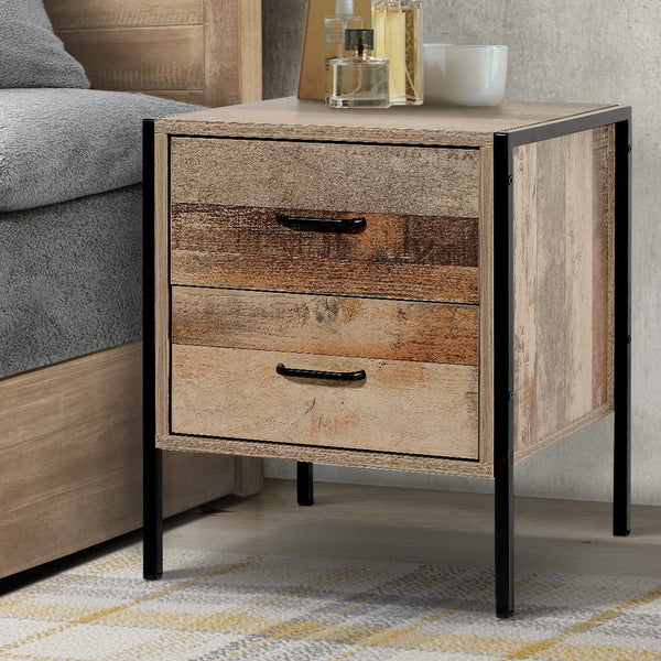 Artiss Bedside Table Drawers Nightstand Metal Oak Bedside Tables