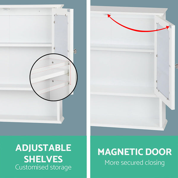 Artiss Bathroom Tallboy Storage Cabinet With Mirror White Bathroom Cabinets