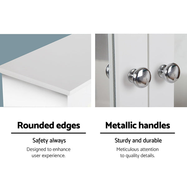 Artiss Bathroom Tallboy Storage Cabinet With Mirror White Bathroom Cabinets