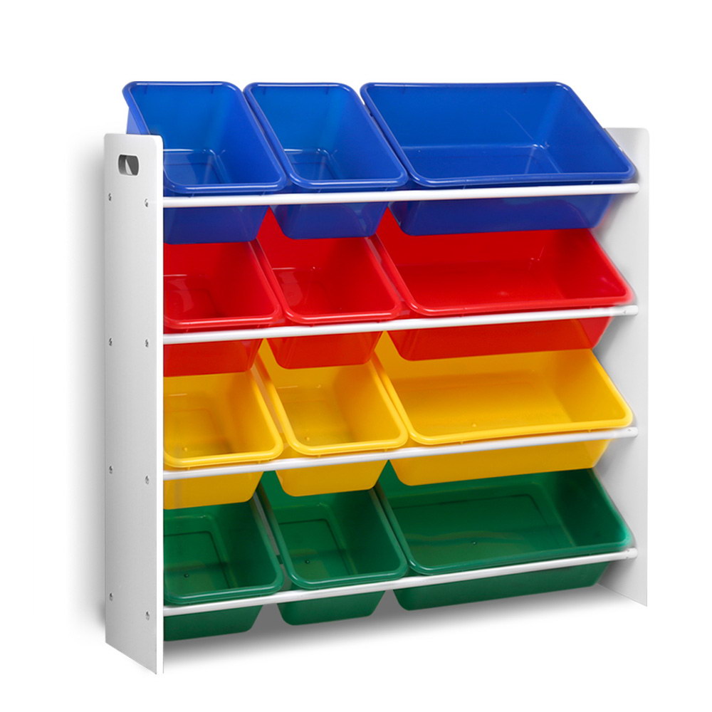 Keezi 12 Plastic Bins Kids Toy Organiser Box Bookshelf Storage Children Rack Kids Bookshelves