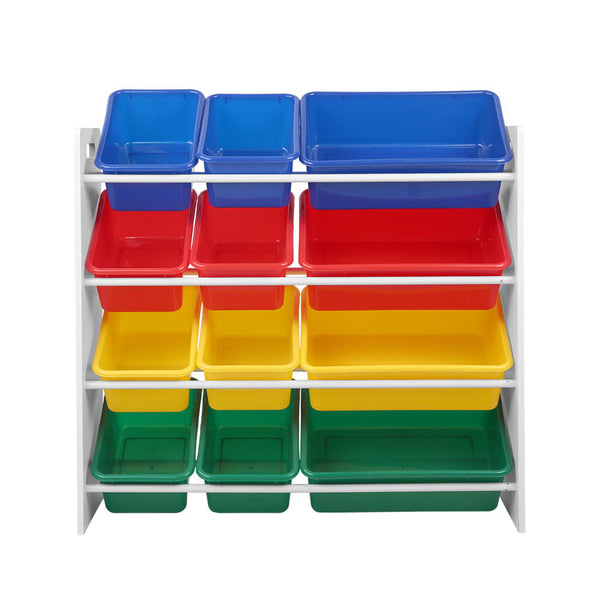 Keezi 12 Plastic Bins Kids Toy Organiser Box Bookshelf Storage Children Rack Kids Bookshelves