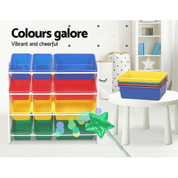 Keezi 12 Plastic Bins Kids Toy Organiser Box Bookshelf Storage Children Rack Kids Bookshelves