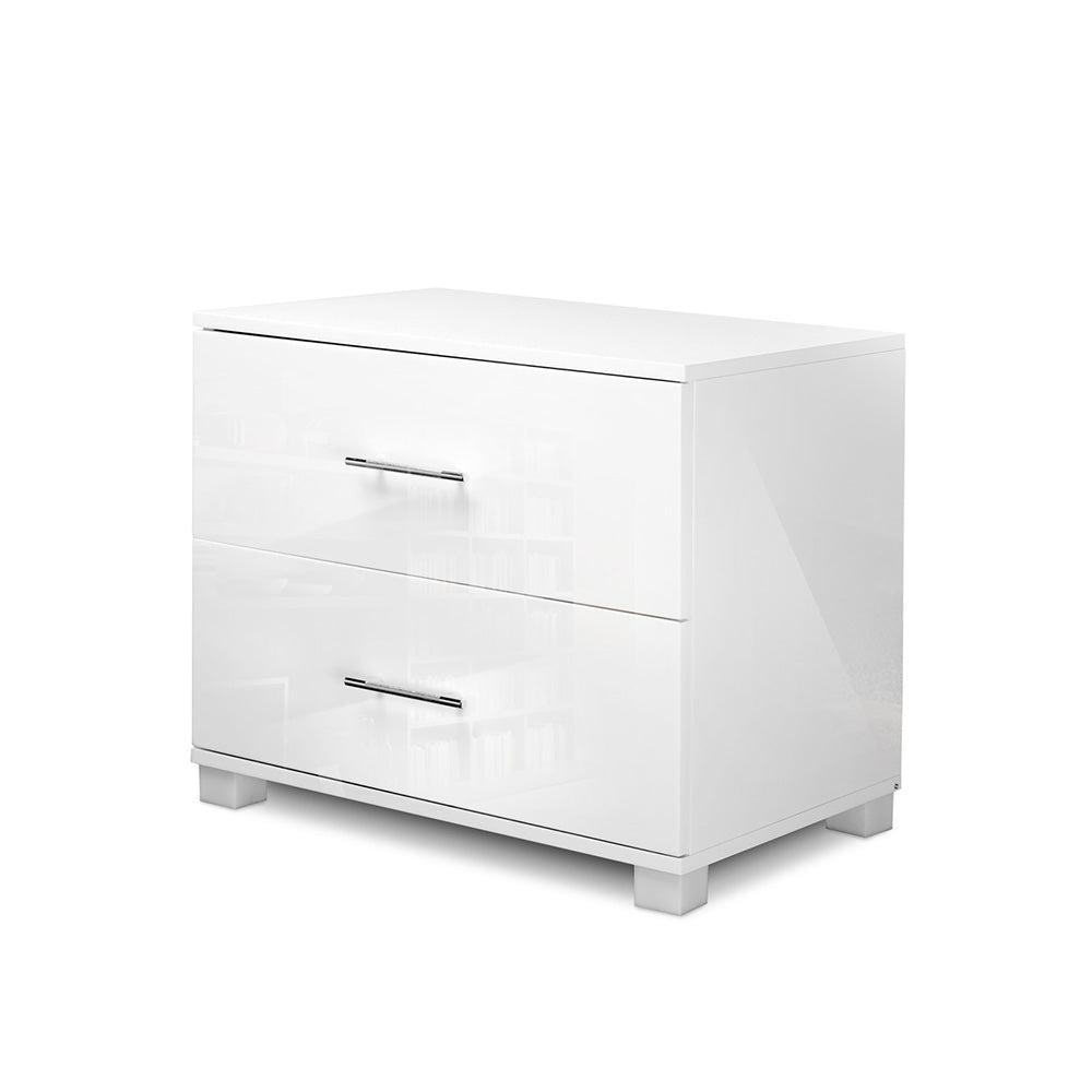 Artiss High Gloss Two Drawers Bedside Table White Bedside Tables