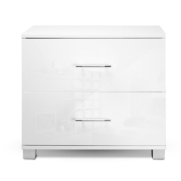 Artiss High Gloss Two Drawers Bedside Table White Bedside Tables