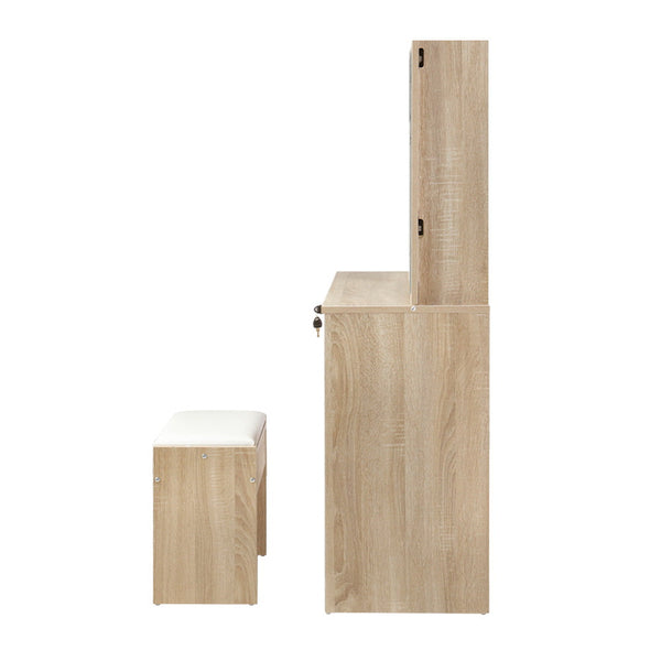 Artiss Dressing Table Stool Set Slide Mirror Makeup Vanity Desk Chair Drawer Oak Dressing Tables