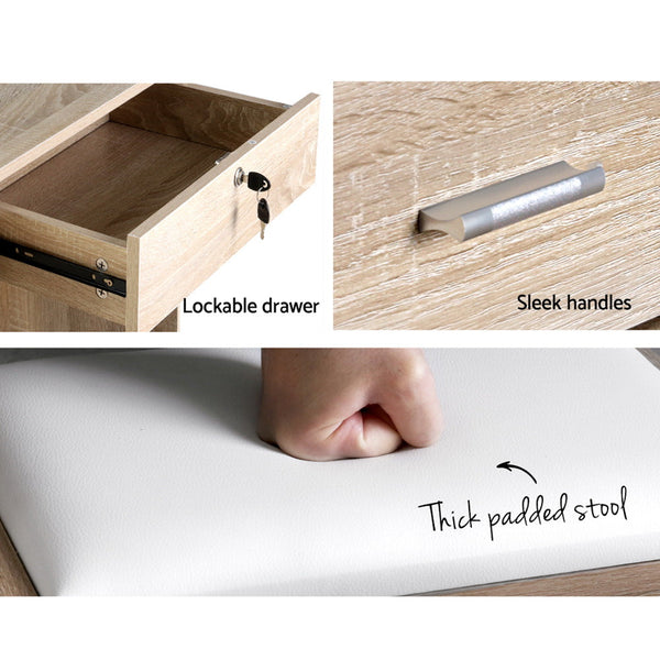 Artiss Dressing Table Stool Set Slide Mirror Makeup Vanity Desk Chair Drawer Oak Dressing Tables