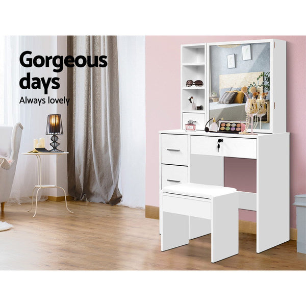 Artiss Dressing Table Stool Mirror Jewellery Cabinet Makeup Storage Drawer White Dressing Tables