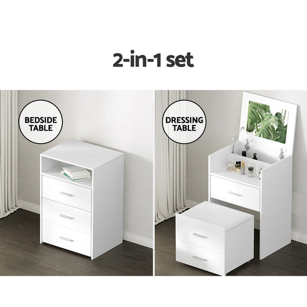 Artiss Dressing Table 2 In 1 Set Hidden Makeup Mirror Storage Drawers Bedside Tables
