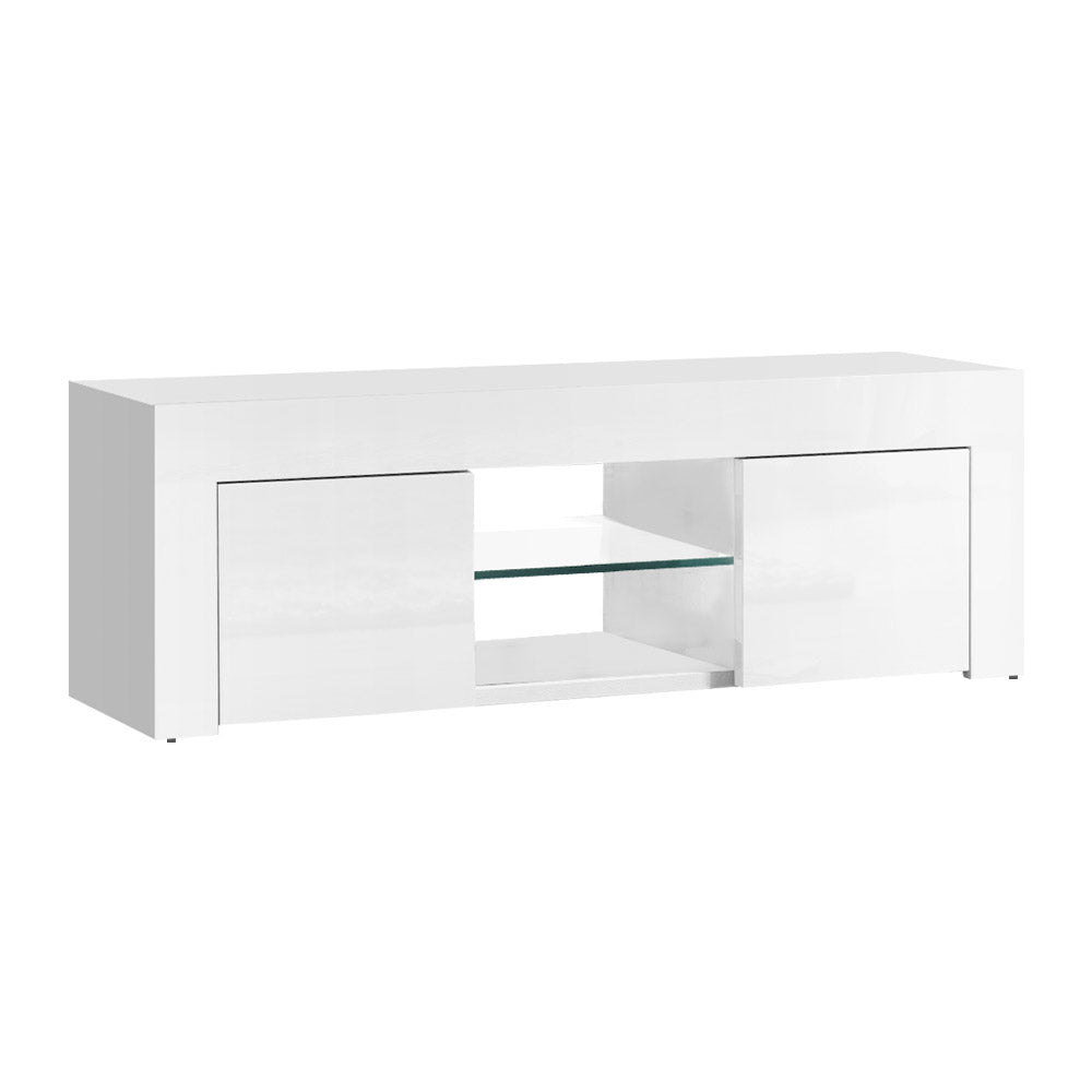 Artiss 130Cm High Gloss Tv Stand Entertainment Unit Storage Cabinet Tempered Glass Shelf White Tv Stands & Entertainment Units