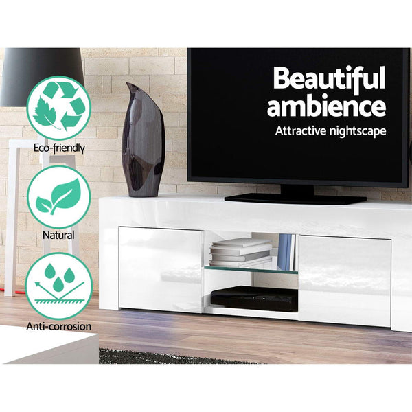 Artiss 130Cm High Gloss Tv Stand Entertainment Unit Storage Cabinet Tempered Glass Shelf White Tv Stands & Entertainment Units