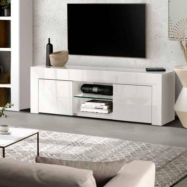 Artiss 130Cm High Gloss Tv Stand Entertainment Unit Storage Cabinet Tempered Glass Shelf White Tv Stands & Entertainment Units