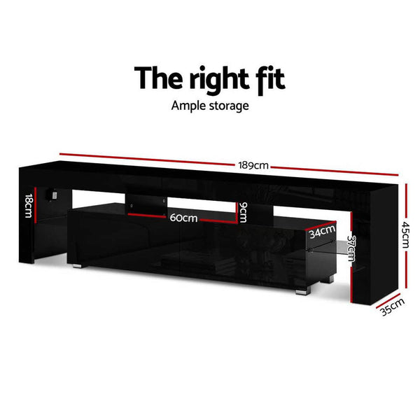 Artiss 189Cm Rgb Led Tv Stand Cabinet Entertainment Unit Gloss Furniture Drawers Tempered Glass Shelf Black Tv Stands & Entertainment Units