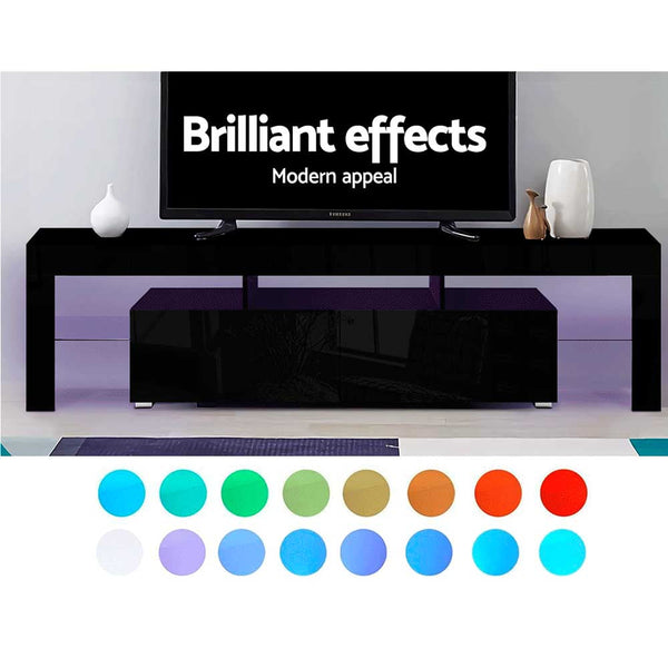 Artiss 189Cm Rgb Led Tv Stand Cabinet Entertainment Unit Gloss Furniture Drawers Tempered Glass Shelf Black Tv Stands & Entertainment Units